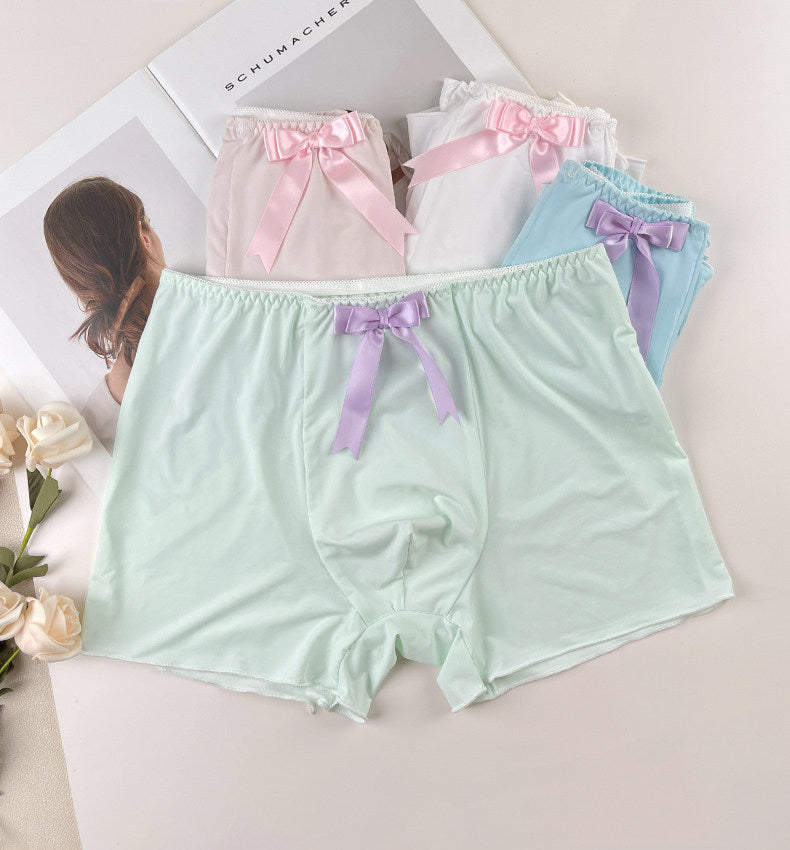 Mint ice silk bow femboy boyshort panties with fuller coverage